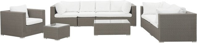 Beliani Lounge Set MAESTRO in Taupe und Grau aus Polyrattan mit Polsterung und Kissen für den Garten, B/T/H: 282 x 90 x 70 cm - Bild 1