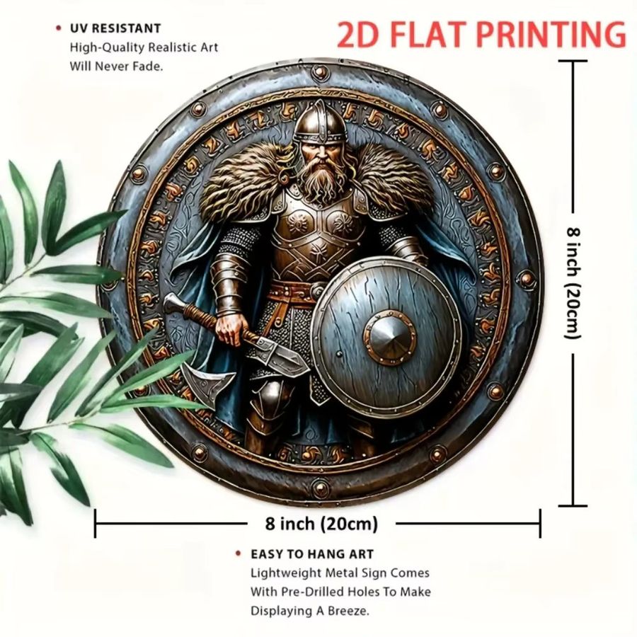 Wikinger-Krieger Wanddekoration aus Eisen von CIFBUY, mittelalterliche Metallkunst als Wandskulptur mit Kampfschild und Panzerplakette - Bild 2