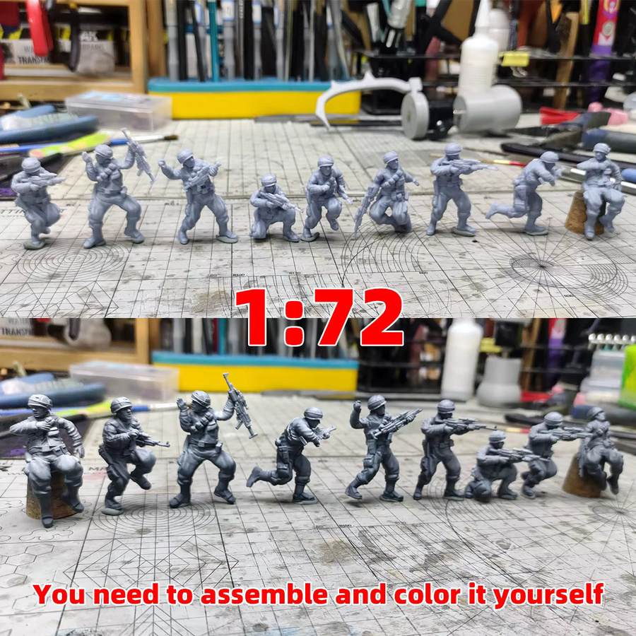 CorMake United States Modern Army Soldier Team Military Man Figure Stand Set, Modellbausatz, 9-teiliges Set, 1:72 - Bild 2