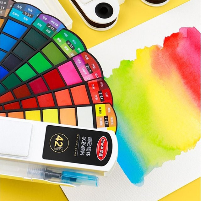 Zusammenklappbares Aquarellfarben-Set mit 42 Farben und Wasserpinselstift in Multicolour - Bild 1