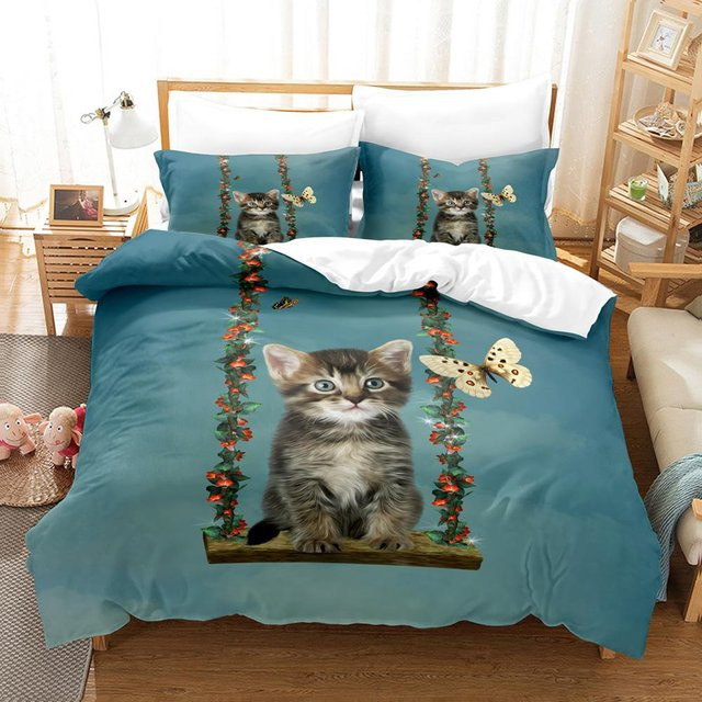 Binchi Outdoor Product Hunde-Bettwäsche-Set mit 3D-Druck in Blau, bestehend aus Bettbezug und Kissenbezug aus Mikrofaser, Breite: 200 cm, Tiefe: 230 cm - Bild 1