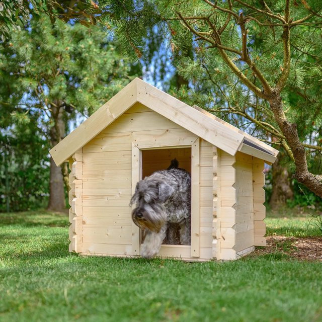 Timbela Hundehütte M401-1 aus Kiefern- und Fichtenholz in Beige und Braun, wetterfest, FSC-zertifiziert - Bild 1