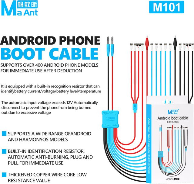 MaAnt M101 Android Phone Boot Cable mit Auto-Detection und Überspannungsschutz für die Reparatur und den Power-On Test in Multicolour - Bild 1
