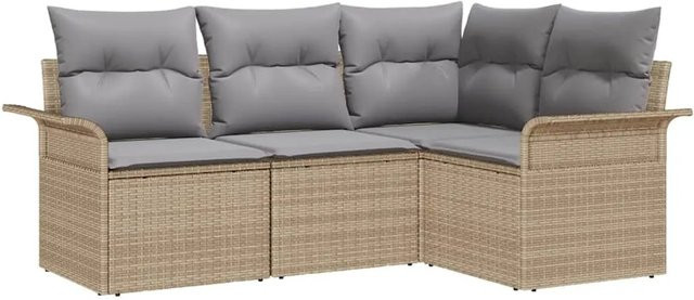 vidaXL Garten-Sofa-Set aus Polyrattan in Beige mit Kissen, 4-teiliges L-Shape Lounge-Set für Terrasse und Garten - Bild 1