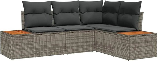 vidaXL Gartensofa-Set aus Polyrattan in Grau mit Kissen, Eckelement, Couchtisch und integriertem Stauraum für Terrasse und Garten - Bild 1