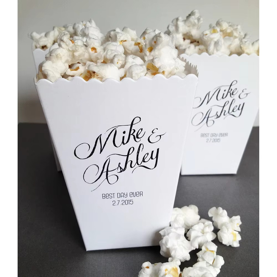 5-teiliges Set maßgefertigte Best Day Ever Mini-Popcornboxen aus Papier in Weiß für Hochzeiten und Verlobungspartys - Bild 4