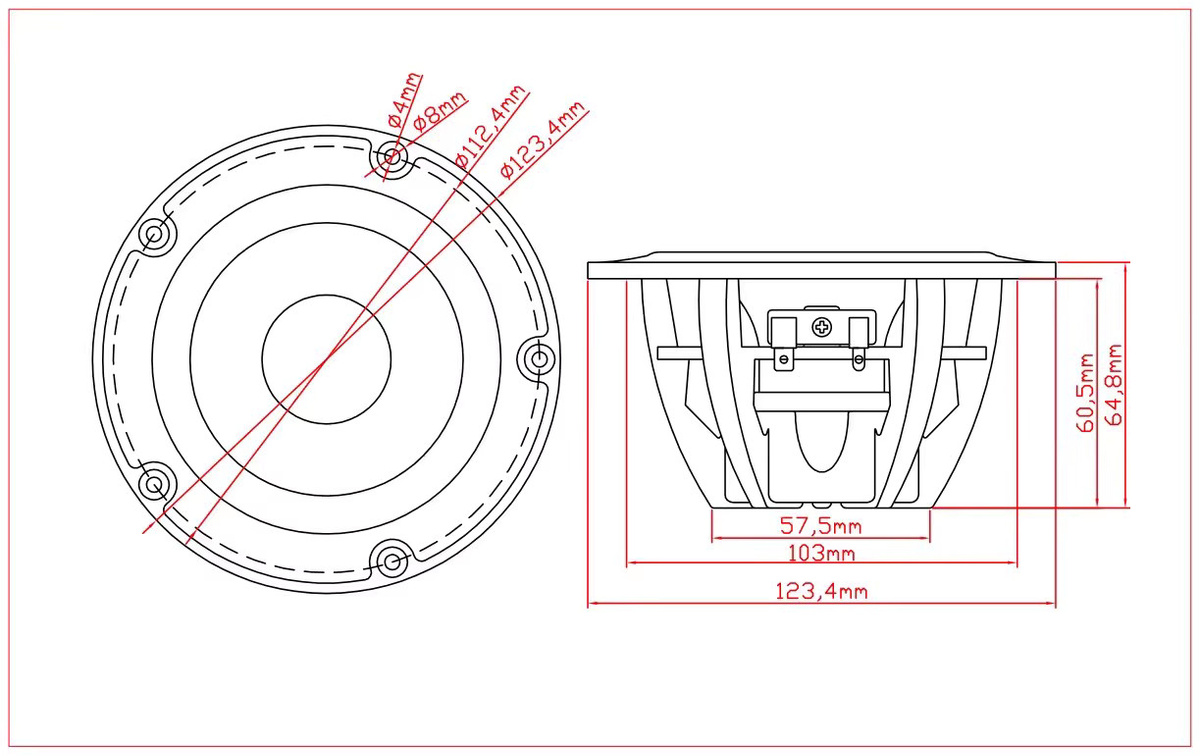 GHXAMP 4 Zoll Mid-Woofer Audiophile Qualität für Vifa und Peerless NE123W, 4 Ohm, 35W, Schwarz - Bild 3