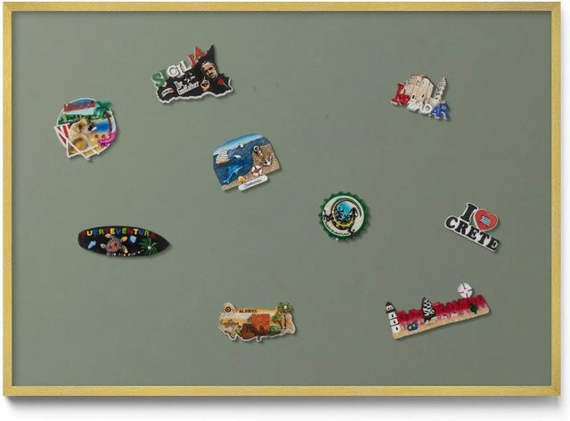Tulup Magnettafel aus Metall für die Wand, Olivgrün mit Goldrahmen, B: 100 cm, H: 70 cm - Bild 1