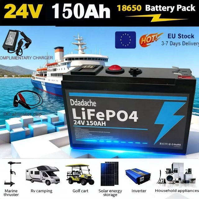 Wiederaufladbarer 24V 150Ah Lithium-Ionen-Akkupack in Schwarz inklusive 25,2V 2A Ladegerät für Elektrofahrzeuge und Unkrautbekämpfungsmaschinen - Bild 1