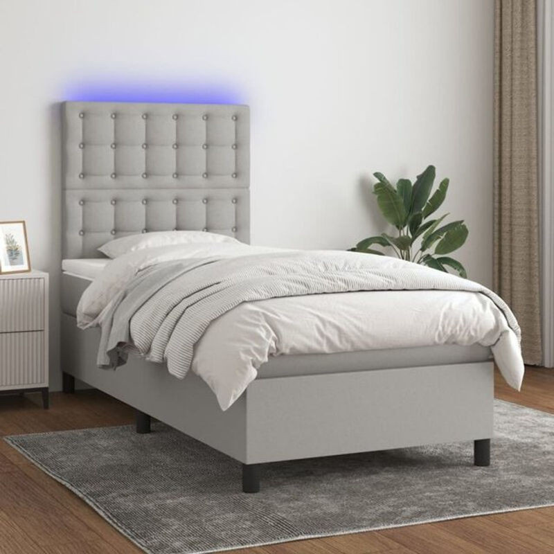 vidaxl Boxspringbett mit Matratze in Grau und Weiß aus Stoff, B/T/H: 200 x 100 x 118 cm - Bild 1
