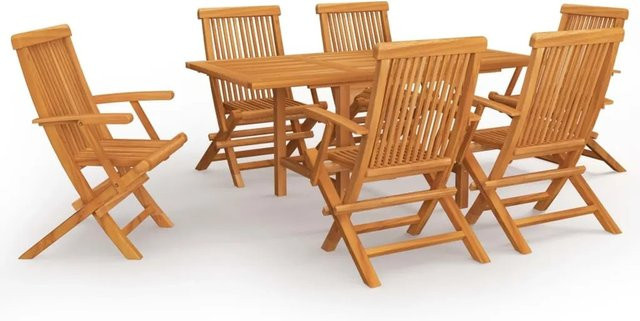 vidaXL 7-tlg Garten-Essgruppe aus Teakholz in Braun, erweiterbar, Modell 21 - Bild 1