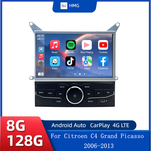 HMG Carplay Autoradio mit GPS Navigation und DSP für Citroen C4 Grand Picasso C-Triomphe C-Quatre 2006-2013 in Schwarz - Bild 1