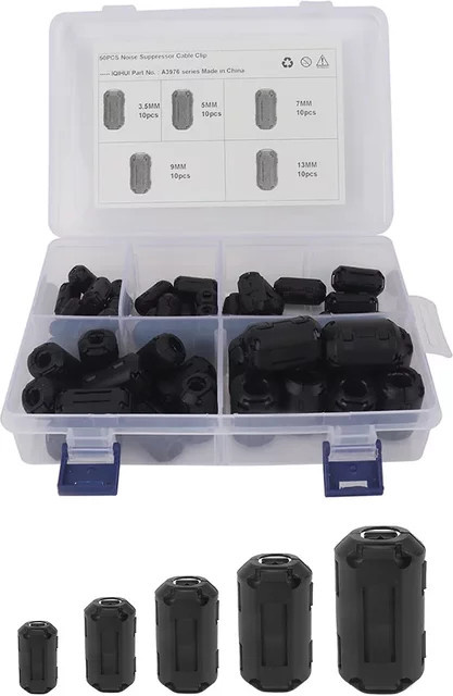 Clip-on Ferrit Ring Core Bead Choke EMI RFI Filter Noise Suppressor für USB Audio Video und Netzkabel, Schwarz - Bild 1