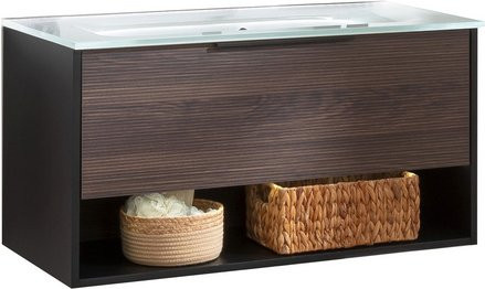 Fackelmann Waschtisch-Set B.Paris mit Glasbecken in Schwarz Matt und Rigoletto Eiche, Breite: 90,5 cm - Bild 2