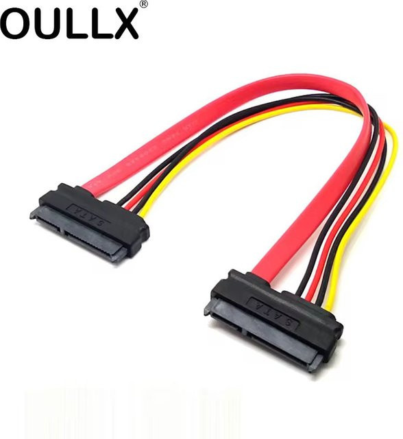 OULLX SATA Stecker auf Buchse Adapterkabel Konverter 22Pin mit 7pin und 15pin Buchse für Daten und Strom, Länge: 30 cm oder 50 cm - Bild 1