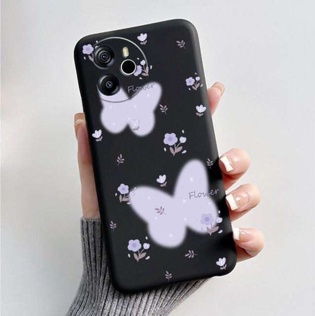 Oscal Tiger 12 und Tiger 13 Handyhülle mit Schmetterlings-Blumen-Design aus weichem Silikon in Schwarz - Bild 1