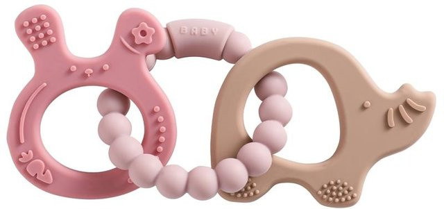 Binchi Outdoor Product Baby Beißring und Rassel aus Silikon, BPA-frei, Pink, für Neugeborene - Bild 1