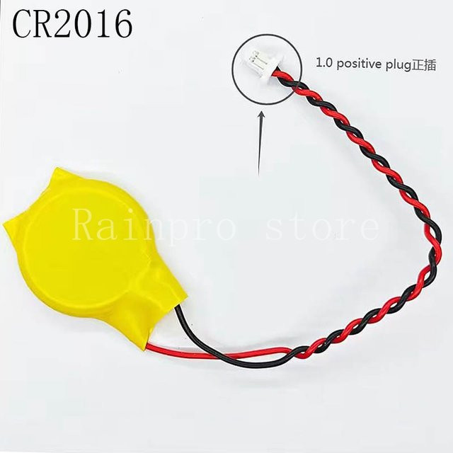 2er-Set Rainpro CR2016 CMOS 3V BIOS Knopfzellen mit 2-Pin 1,0 Stecker und Draht in Gelb - Bild 1