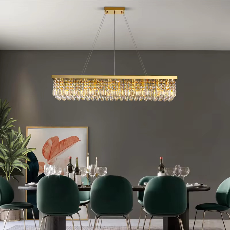PIBAOGU Kristall-Kronleuchter als lineare LED-Pendelleuchte, 8-flammig, E14, transparent, Breite: 100 cm, Tiefe: 25 cm, Höhe: 100 cm - Bild 3