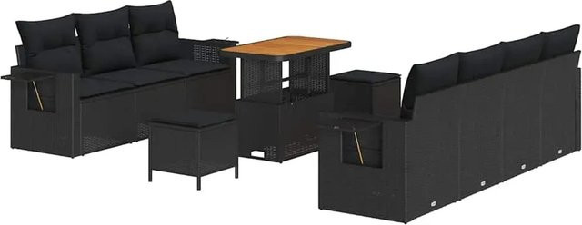 vidaXL Garten-Sofa-Set 10-teilig aus Poly-Rattan und Stahl in Schwarz mit Polsterkissen - Bild 1