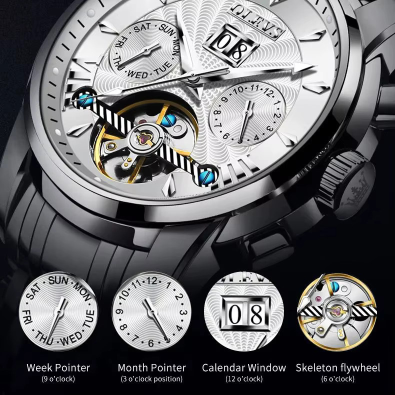 OLEVS Armbanduhr Automatik, Edelstahl, Schwarz, Herren - Bild 3