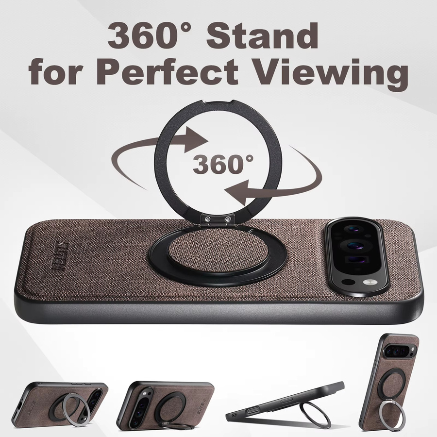 Magnetische Kunstleder Handyhülle mit kabellosem Laden und 360 Grad drehbarem Ständer sowie Ringschnalle für Google Pixel 10 Pro XL 9 8A 7 in Schwarz - Bild 3