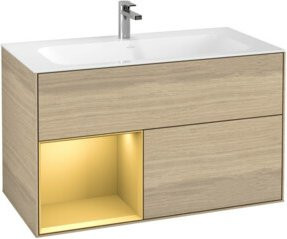 V&B Waschtischunterschrank Finion mit Regal links in Gold matt und Oak Veneer, B: 59,1 cm, T: 49,8 cm - Bild 1