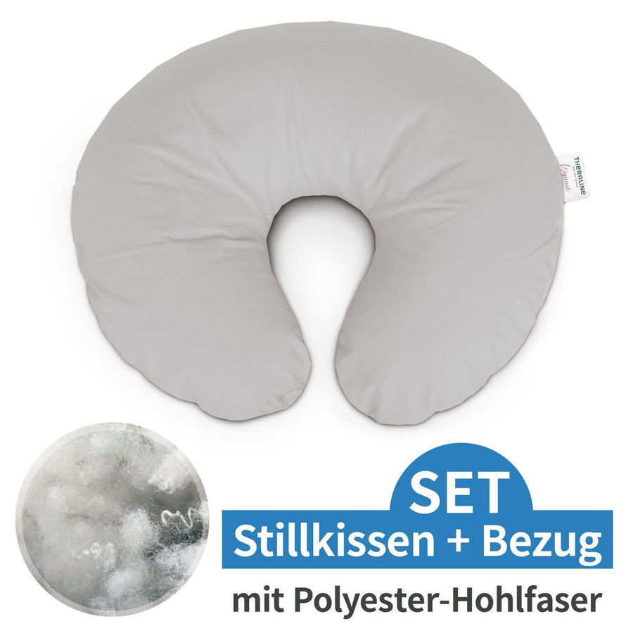 Theraline Stillkissen Das Wynnie in Grau mit Polyesterhohlfaser-Füllung und abnehmbarem Jersey-Bezug - Bild 1