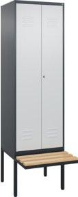 C+P Spind Classic PLUS Schwarz-Weiß-Spind mit Sitzbank, 2 Abteile, Buche-Hartholz, B/T/H: 212,0 x 60,0 x 81,5 cm - Bild 1