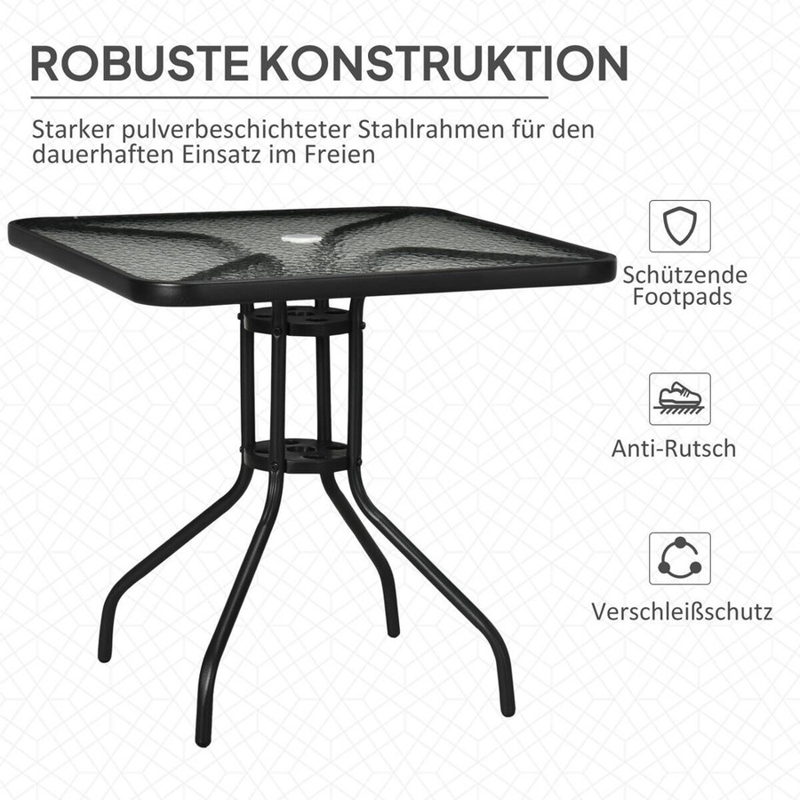 Outsunny Gartentisch modern in Schwarz mit Glasplatte und pulverbeschichtetem Stahlgestell, B/T/H: 76 x 76 x 72 cm - Bild 3