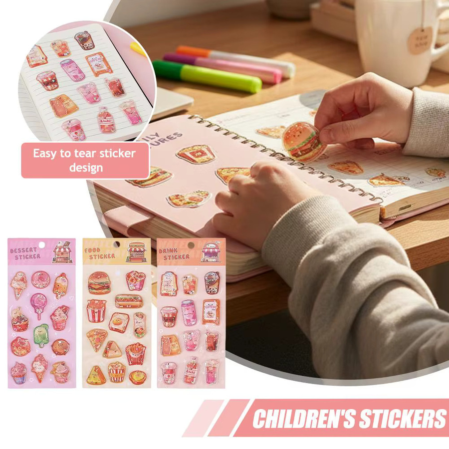 Sortierte 3D Kristall-Kinderaufkleber aus Resin in Multicolour mit Cartoon-Motiven wie Hamburger, Eiscreme und Milchtee für dein Journal - Bild 2