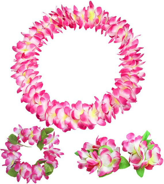 ZQNYCY 4er Set Hawaiianische Leis-Girlanden mit Armbändern in Pink und Multicolor, Künstliche Blumenkränze für Luau und tropische Geburtstagsfeiern - Bild 1