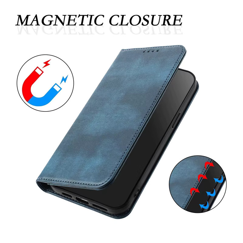 Magnetische Leder-Standhülle mit Brieftaschenfunktion für Realme 16 Pro+ in Blau - Bild 3