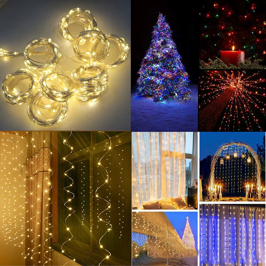 KIKIELF LED-Vorhang-Lichterkette batteriebetrieben in Warmweiß für Garten, Terrasse und Weihnachtsdekoration - Bild 4