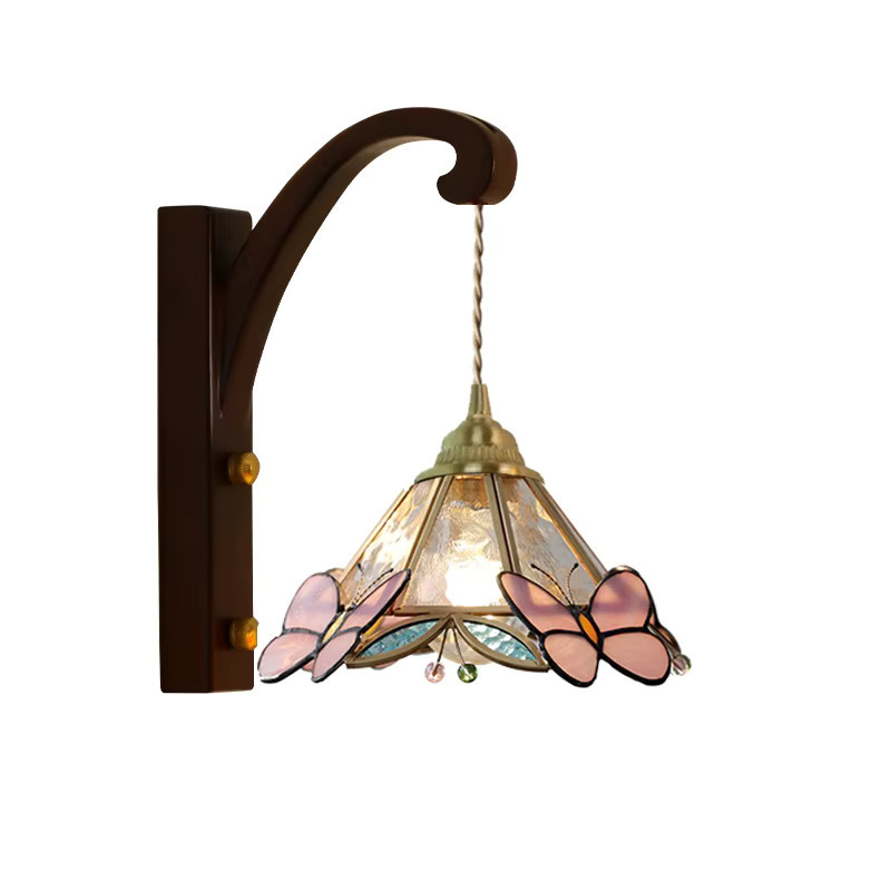 Ramalho Wandlampe aus Holz im französischen mittelalterlichen Retro-Design mit Blumenglas für Schlafzimmer und Wohnräume - Bild 3