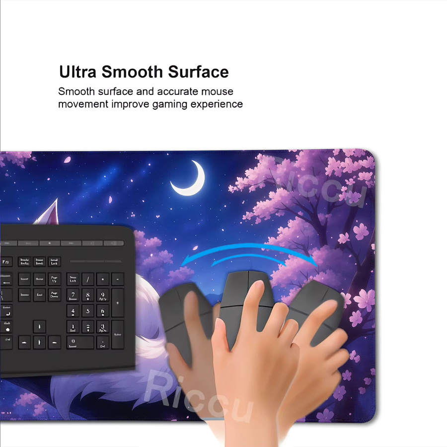 White Fox Mausmatte Anime Kawaii – Große Gaming Mausunterlage aus Gummi in Multicolour für PC und Schreibtisch - Bild 3