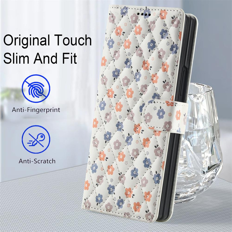 Samsung Galaxy Z Fold 5 4 6 7 5G Klapphandyhülle aus weißem Leder mit buntem Blumenmuster, Geldbörse und Handschlaufe, stoßfeste Schutzhülle Case mit Strap - Bild 2
