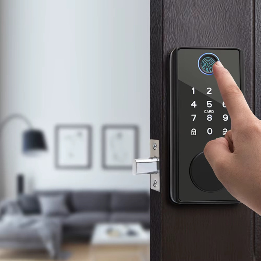 Elektronisches Holztürschloss von Asia-Teco in Schwarz mit Fingerabdruck, Passwort, Bluetooth und Tuya-App-Unterstützung inklusive mechanischem Schlüssel - Bild 2