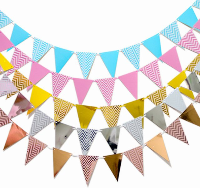 KUKUZHU Girlande aus Pappe mit 12 Flaggen in Gold und Rosa, 3m Banner für Babyparty, Geburtstagsfeier und Kinderzimmer Dekoration - Bild 1