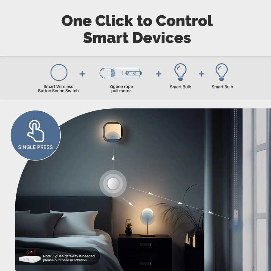 MOES Tuya ZigBee Smart Wireless Button Szenenschalter in Weiß, batteriebetriebene drahtlose Fernbedienung für Multi-Szenen-Verknüpfung - Bild 3
