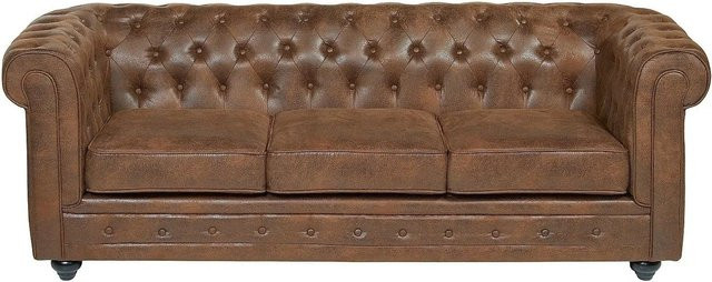 Vente-unique Chesterfield Sofa in Braun aus Microfaser mit Armlehnen, Breite: 206 cm - Bild 1