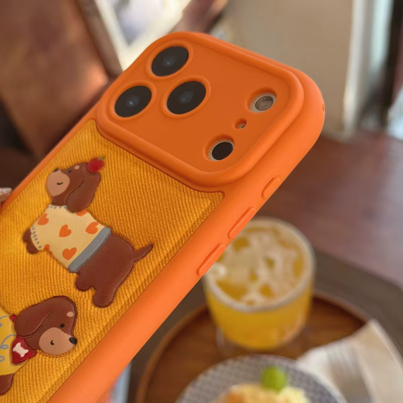 Stoßfeste Leder-Handyhülle mit Hundemuster und Umhängeband für Apple iPhone 17, 16, 15, 14, 13 Pro und Pro Max in Orange - Bild 4