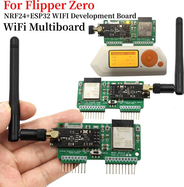 Flipper Zero WiFi Multi Board mit NRF24, ESP32 und CC1101 Modulen für GPIO Modifikationen in Orange und Grün - Bild 1
