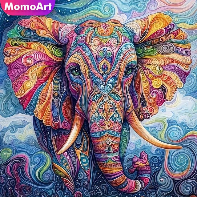 Momoart DIY Diamantmalerei Set Elefant Motiv mit Rundmosaik in Mehrfarbig für Anfänger und Erwachsene - Bild 1
