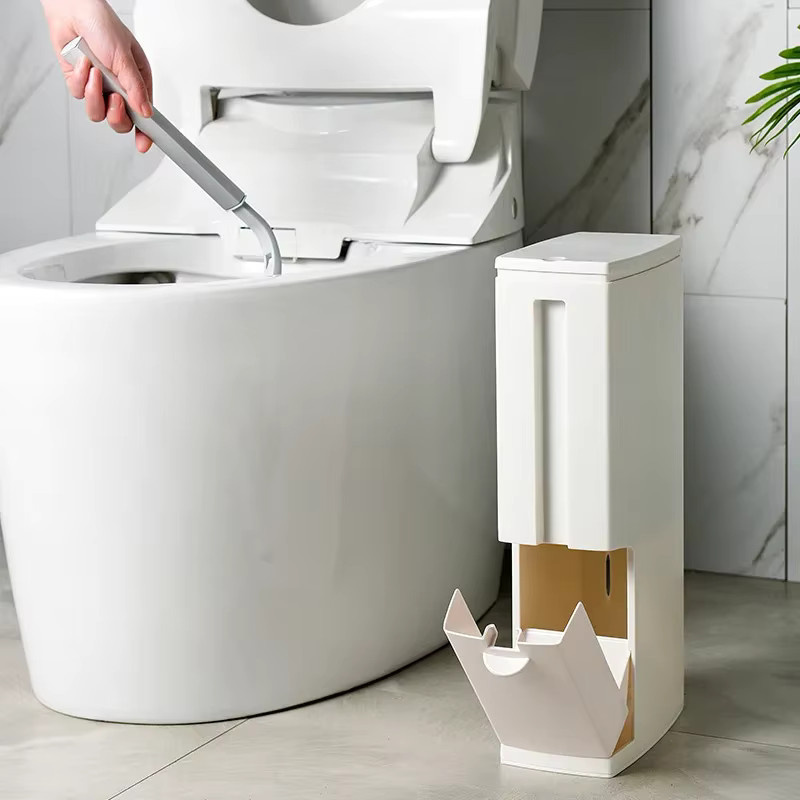 VIE LENTE Reinigungsset aus Kunststoff mit Mülleimer und Toilettenbürste, Grau/Weiß, Höhe: 41,3 cm, Breite: 11,0 cm - Bild 3