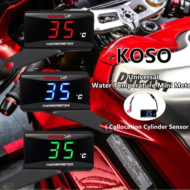 KOSO Digitales LCD Zylinderkopf Temperaturanzeige für Motorräder mit Sensor in Schwarz - Bild 1