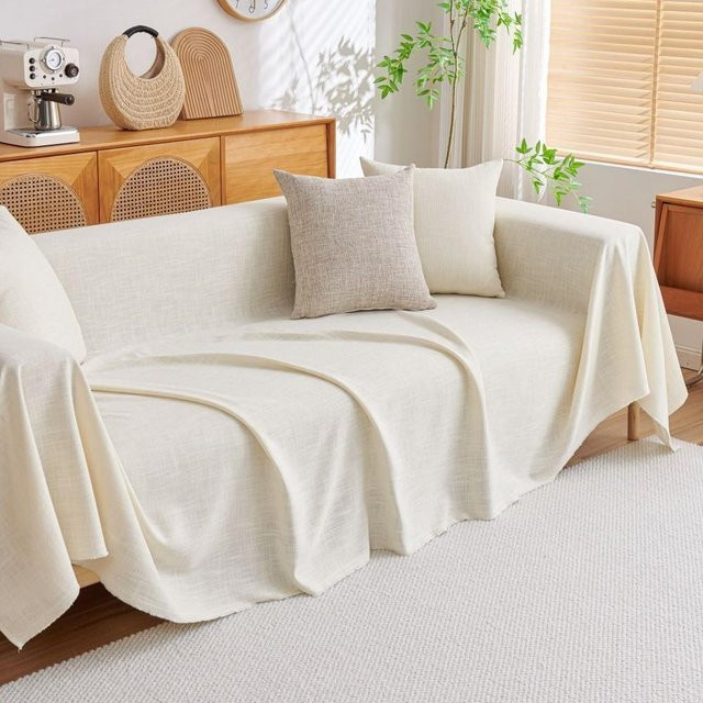 Slub Leinen Sofabezug und Picknickdecke Your Warm Home in Beige, B/T: 180 x 130 cm - Bild 1