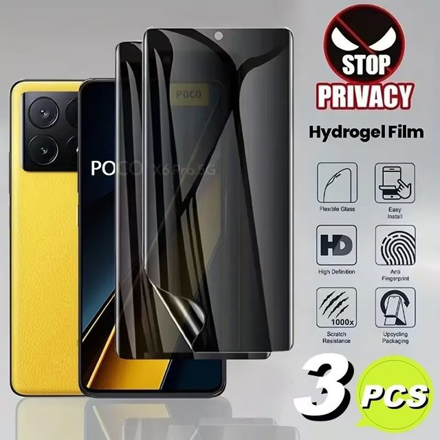 3er-Pack Xiaomi Sichtschutz-Hydrogel-Folien Anti-Spy Displayschutz für POCO X7, X7 Pro, F7 Ultra und M6 Pro, kompatibel mit Android - Bild 1