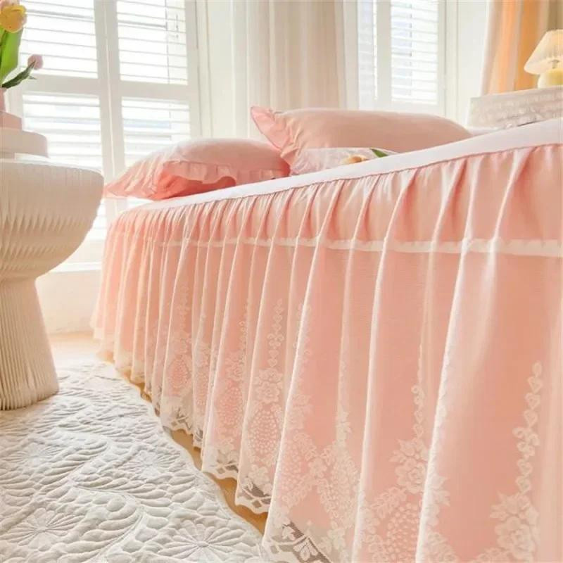 Spannbettlaken mit Spitze von Your Warm Home in Pink, Queen Size, B/T: 150 x 200 cm - Bild 1