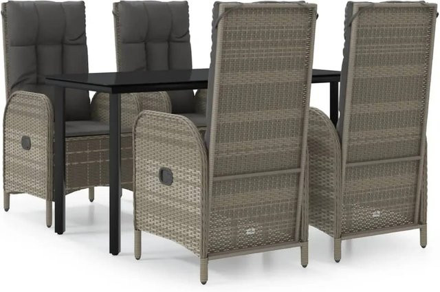 vidaXL 5-teilige Garten-Essgruppe aus Poly Rattan mit Kissen und Glastisch in Schwarz und Grau, B/T/H: 140 x 62,5 x 109 cm - Bild 1